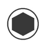 Símbolo que representa la punta de un destornillador Allen o hexagonal, mostrando su forma de hexágono dentro de un círculo.
